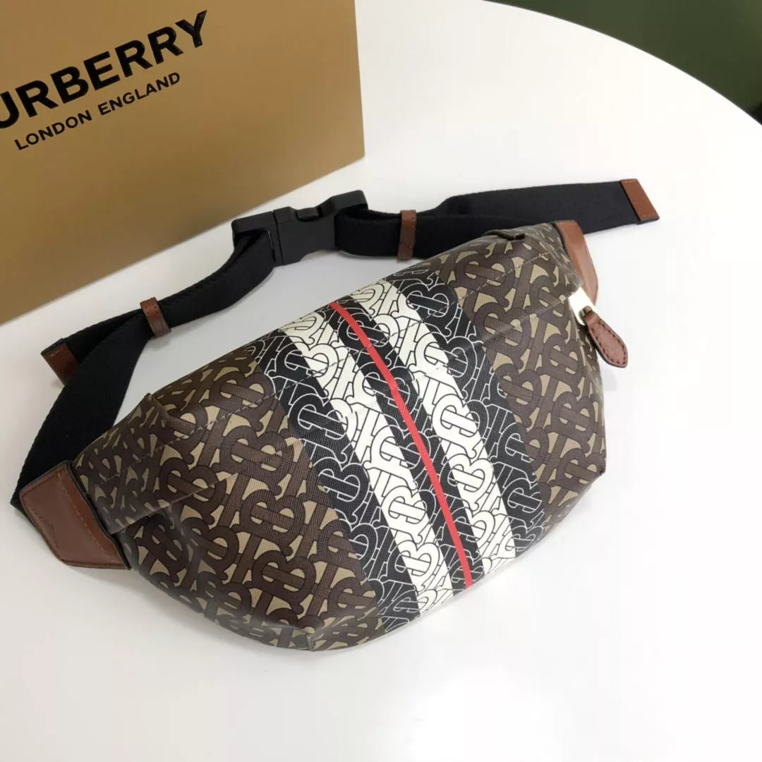 BURBERRY TMONOGRAM STRIPE PRINT E-CANVAS BUM BAG 0116