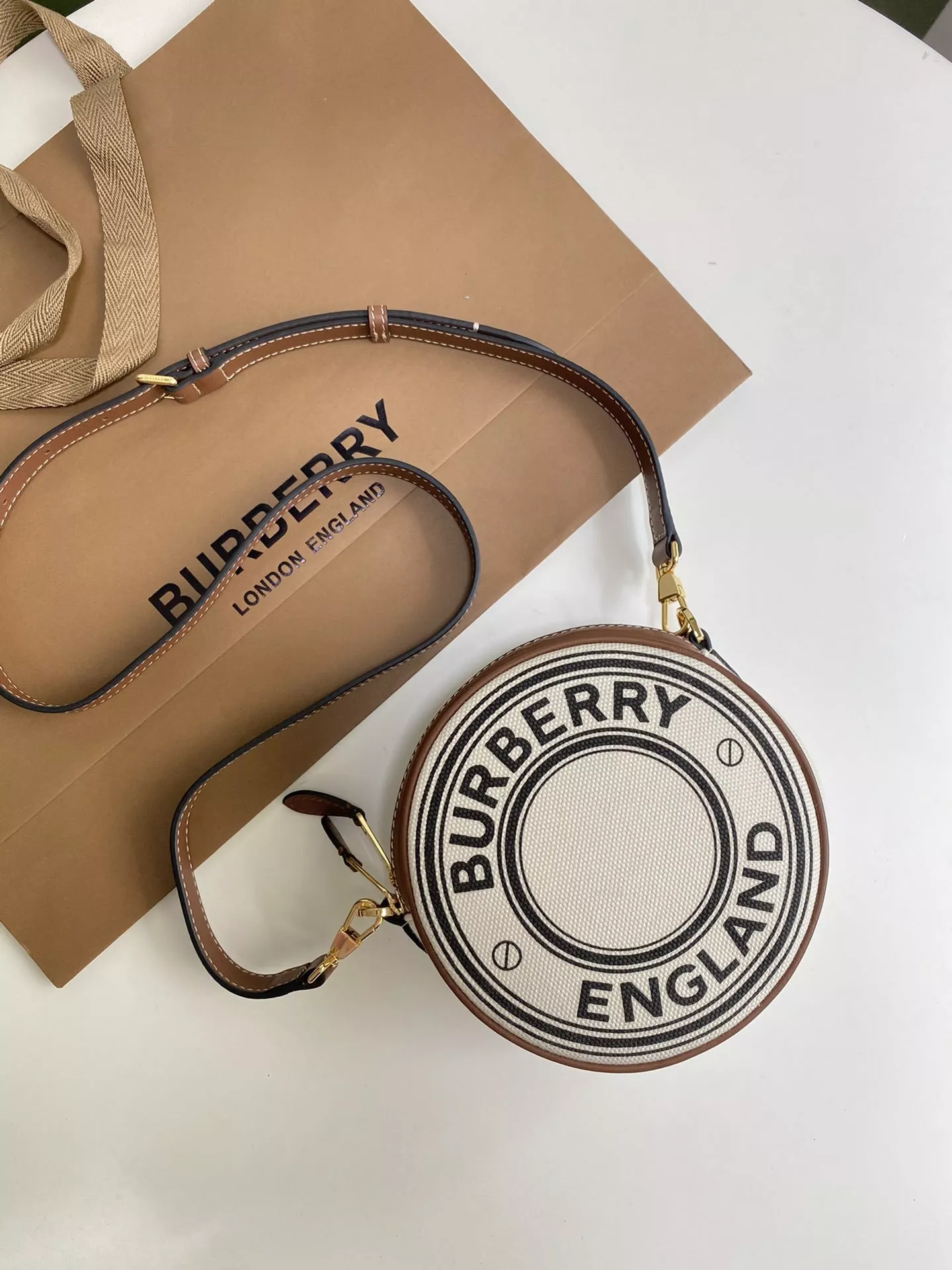 BURBERRY Logo Graphic Canvas and Leather Louise Bag 0116